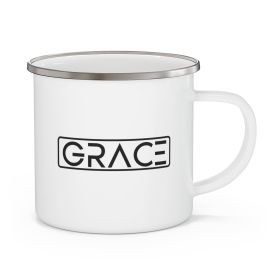 Enamel Camping Mug, Grace Christian Black Illustration