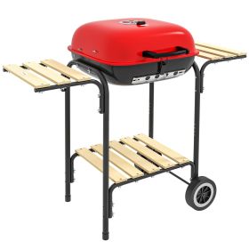 Outsunny 17" Portable Charcoal Grill with Wheels, 2 Side Tables and Bottom Shelf, BBQ with Adjustable Vents on Lid for Picnic, Camping, Backyard