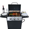 Propane Gas Grill 4 Burner Barbecue Grill, Stainless Steel 34,000 BTU Patio Garden Barbecue Grill with Two Shelves, Lid, Wheels and Bottle Opener