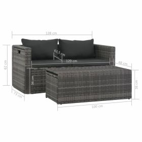 vidaXL 6 Piece Patio Lounge Set with Cushions Poly Rattan Gray (Option: as picture)